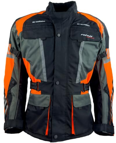 ROLEFF Herren Motorradjacke Textil – Protektoren, Belüftungssystem, wasserdicht, atmungsaktiv (DE/NL/SE/PL, Alphanumerisch, 3XL, Regular, Regular, Schwarz/Neonorange)