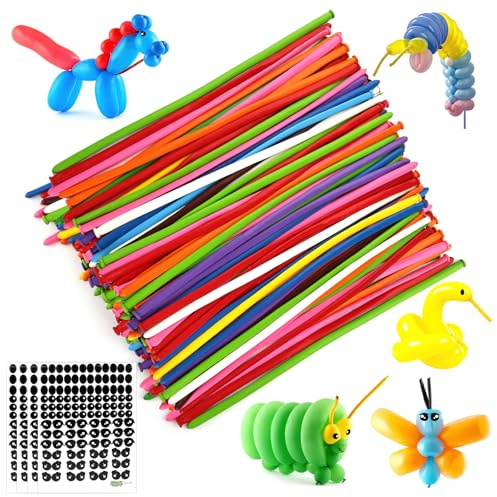 Deepton Modellierballons, 200 Stück Luftballons Lang Formbar, Luftballons Tiere Formen mit 4 Aufkleber, Lange Luftballons zum Formen, Bunt Ballons für Party, Hochzeit, Geburtstag Dekoration