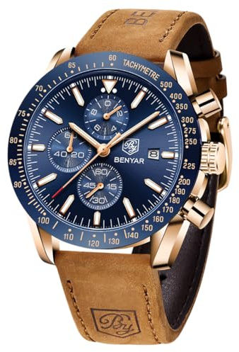 BENYAR Montre Homme Etanche Analogique Quartz Chronographe Lumineuses Date Grand Cadran Classique Mode Affaires Montres Cadeau élégant pour Hommes