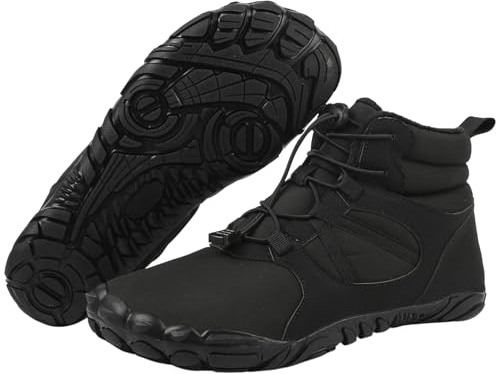 Winter Barefoot Boots Women Men Hiking Boots, Waterproof Warm Hike Barefoot Shoes, Non-Slip Zero Drop Snow Shoes, Fur Lined Wide Toe Walking Outdoor Footwear A-Black