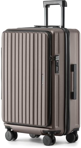 Münicase Koffer Expandierbar – Hartschalen-Trolley mit Oberseiten-Öffnung, Kompressionsgurt & extra Stauraum | Strapazierfähig, Kratzfest, leicht (Coffee, L-65cm)