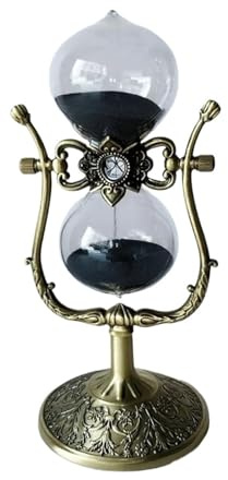 U-formad antik brons glas timglas timer dekorativ metall sandklocka för kontor skrivbord hem kreativ för studier spel (bronsfärgad svart, 15 minuter)