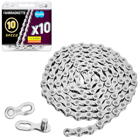 Wicbb 10-fach Fahrradkette 116 Glieder mit Kettenschloss Silber