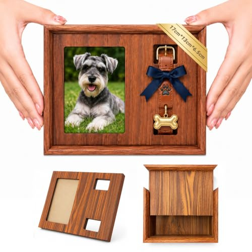 Biigdan Urnas para Cenizas Perros de Madera Maciza con Marco de Foto Collar | Caja de Madera de Recuerdo 17*13*6.5 cm, Urnas para Perros 15 kg, para Gatos Medianos y Grandes, Perros Pequeños y Medianos