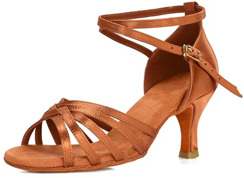 VASHCAME - Donna Scarpe da Ballo Latino/Sala da Ballo/Standard Tacco 5cm/7cm Marrone (Tacco- 7cm) 41 EU