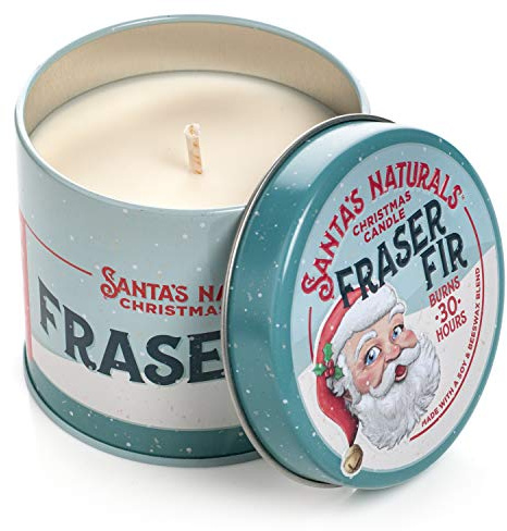 Santa's Naturals Fraser Fir Christmas Candle for Holidays & Gifts, Fresh Cut Tree Scent, Soy & Beeswax Blend, 30+ Hour Burn, 9 oz