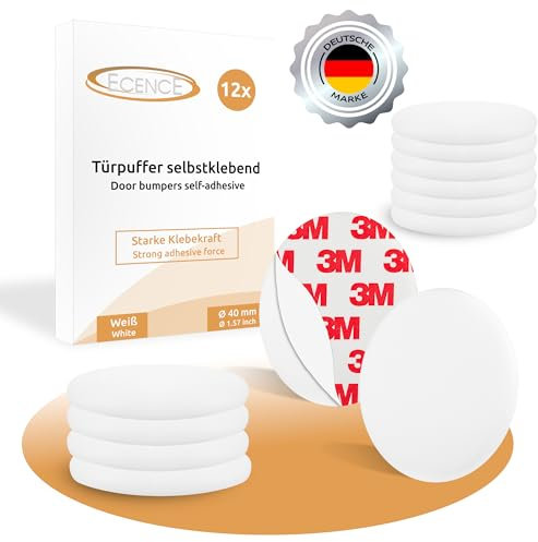 ECENCE Butée de Porte Adhésive, Butée de Poignée de Porte Murale 12 Pièces, Mur Protecteurs Poignée de Porte 40mm, Blanc bute port