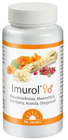 Dr. Jacob's Imurol I Kapuzinerkresse, Meerrettich, Cranberry, Acerola, Oreganoöl I Für Ihr Immunsystem¹ I Bioaktive Senföl-Glucosinolate I Gut für Frauen & Männer I 90 Kapseln, 30 Portionen