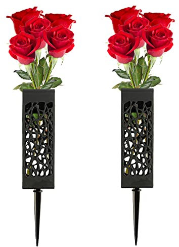 Flueyer Confezione da 2 decorazioni commemorative per cimiteri, tombe e vasi da cimitero con punte per fiori per cimitero in plastica a terra per lapidi per tombe, tombe, ecc