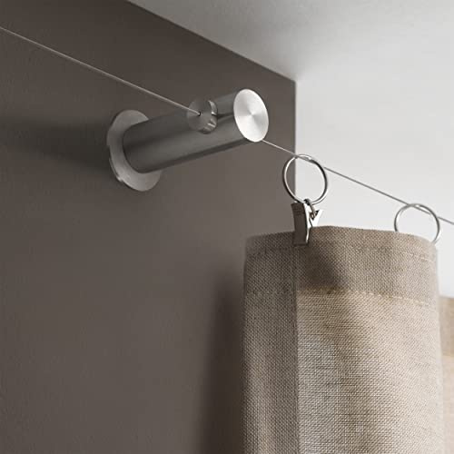 Zwischenträger für Seilspannsysteme, Wandabstand 4,4 cm, Edelstahl matt, Mittelstütze für Gardinendraht und Vorhangseil - PHOS Design