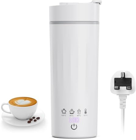 Flintronic Small Electric TravelKettle, 475ml Portable Water Boiler with 4 Variable Presets, Auto Shut-Off & Boil Dry Protection, White