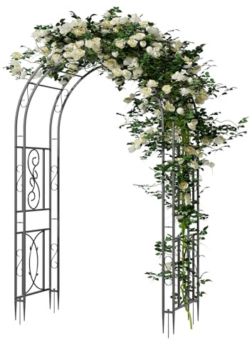 UNHO Arco per Rose Rampicanti: Arco da Giardino Supporto per rampicanti Struttura Metallo Sostegno Super Stabile per Uva Piante fiori Arco da Matrimonio, con 12 Picchetti da Terra 134x59x215 cm