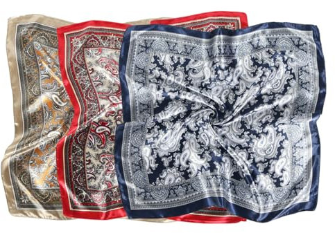 EIHI 3 Piezas Pañuelos Satén Cuadrados Grandes Pelo Accesorios Seda De Playa Estampado Clásico Para Mujer
