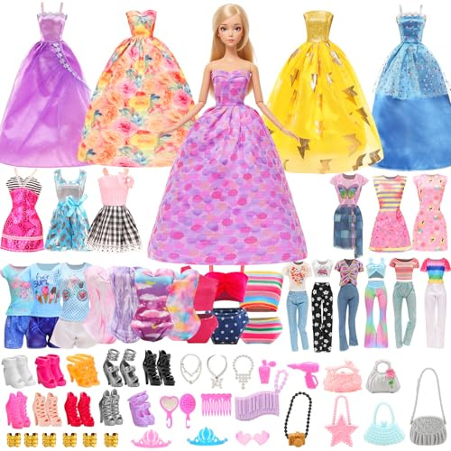 42 Accessorios para 30 CM 11.5 Pulgadas Muñeca: Ropa + Pantalones + 2 Vestidos de Novia + 2 Vestidos de Moda + 2 Trajes de Baño + 10 PCS Zapatos + 24 Accesorios (No Incluye Muñeca)
