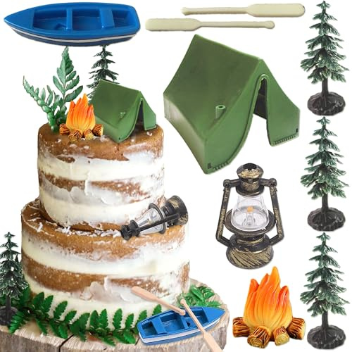 Camping Party Cupcake Toppers Deer Three Bear Tent Cupcake Picks Happy Camping Cake Decorations for Camping Party Supplies