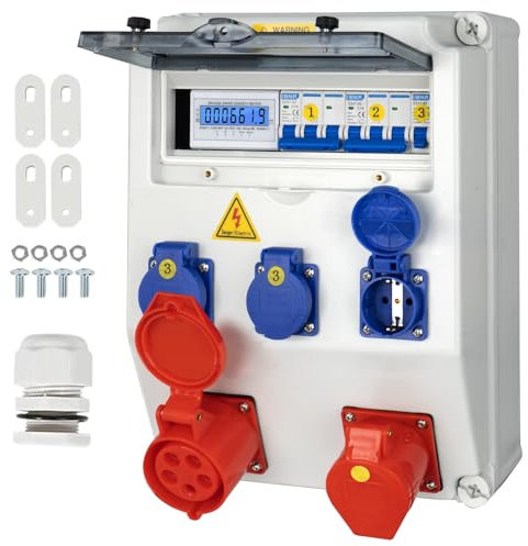 CHENGPI Coffret Électrique de Chantier,Répartiteur Mural,Distributeur de Courant Électrique avec Disjoncteur,5P CEE Prise et Schuko Prise,Distributeur de Puissance Consommée pour Ateliers et Usines