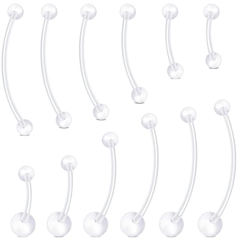 WillTen Piercing per ombelico con sfere pendenti, barra lunga in bioflex per ombelico per donne incinte, 38 Millimeter, Plastica
