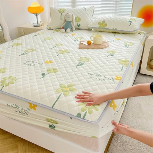 KnSam 150x200cm Bettlaken mit 2er Kissenbezüge Set 3teilig Atmungsaktiv, Blumen Muster Spannbetttücher Winter Gedruckt Faltenresistent, Polyester Laken für Bett Hell Olivgrün