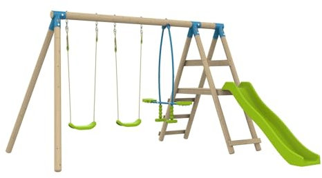 Station ARRUCAT 2 balançoires - vis-à-vis - Toboggan - kit d'ancrage - Bois FSC® h190 cm