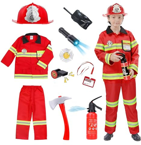 Hengrongshen Brandkårskostym, barnset, brandmanskostym, barn, karnevaldräkter med brandsläckare, tass, tillbehör för cosplay, rollspel, leksaker (3 4 5 6 7 8 9 10 11 12 13 14 år)