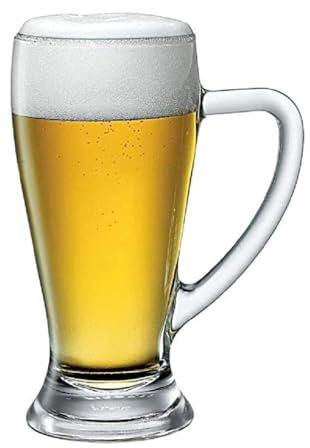 Boccali da birra in vetro di alta qualità italiana, con manico, in vetro trasparente, 400 ml (6, 510 ml)