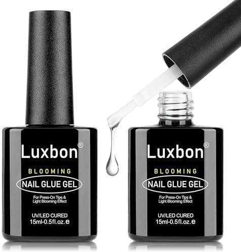 Luxbon 2x15ml Gel Adhesivo de Uñas Blooming, Gel Adhesivo de Uñas Endurecido UV/LED Laca Blossom de Larga Duración para Press On Tips Uñas Artificiales Uñas de Superficie Completa
