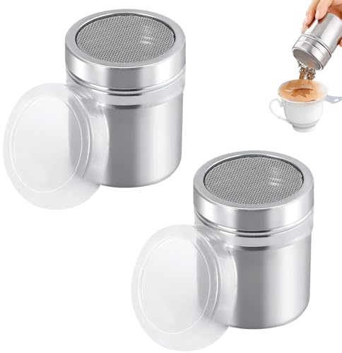 WQNNQW Zweiteiliges Set Mehlstreuer,Mehlsieb Mit Feinem Sieb Und Deckel, Kakaopulver Sieb,Kakaostreuer Für Cappuccino,Zuckergusssieb,Spülmaschinenfest,Zum Backen Und Kochen Geeignet