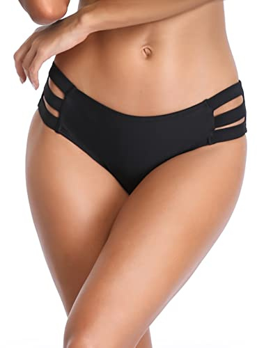 Ocean Blues Women's Strappy Bikini Bottom Full Coverage Bikini Bottom Black Size Meidum