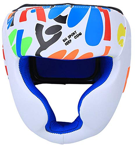 KEENSO Enfants Casque De Boxe, BN Fight Graffiti Enfants Casque Têtes Garde Équipement De Protection pour Boxe Muay Thai Taekwondo Formation(S-Blanc)