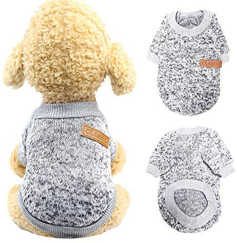 Warme Hunde Pullis - Grauer Haustier Pullover für Kleine und mittelgroße Hunde - Winterhundepullover mit Sweater für Katzen