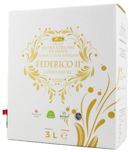 FedericoII Olio Evo Italiano Ottenuto Da Olive Peranzana Sapore Intenso (Evo Novello 2024-2025 Bag In Box da 3 Litri)