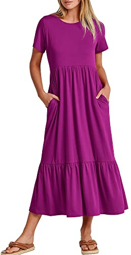 ANRABESS Womens 2026 Summer Casual Short Sleeve Maxi Dress with Pockets