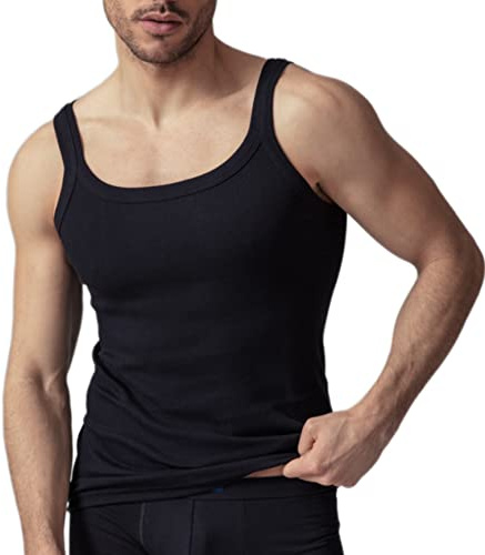 SalGiu Canottiera Uomo Costine (3 Pezzi) Intima 100% Cotone Spalla Stretta Antisudore Estiva (XXL, 3 Nere)