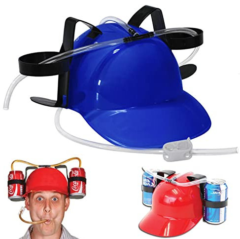 Trinkhelm Party Bierhelm,Helm mit Schlauch,Bauhelm Getränkehalter Bierhalter mit 2 Dosenhaltern und Trinkschlauch,Karneval Spaß Partyartikel,lustiger Bierhelm,Unisex,Vatertag Männer Geschenk (Blau)
