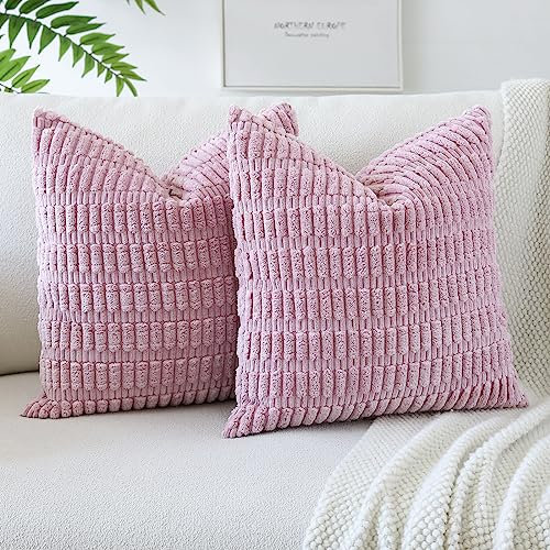 JOTOM 2er Set Kordsamt Weicher Kissenbezüge Moderne Kissenhüllen Dekorative Sofakissen Dekokissen Zierkissenbezug für Wohnzimmer Sofa Schlafzimmer Rosa Lila 45x45 cm