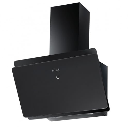 Hotte murale inclinée BELDEKO 60 cm – Noir – Débit jusqu’à 455 m³/h – Évacuation ou recyclage – Éclairage LED – Design contemporain – Marque française