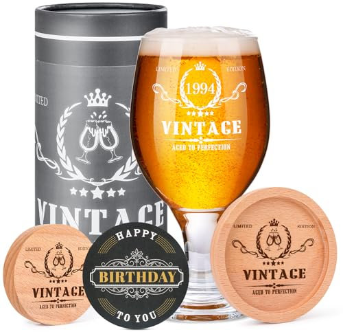 Tecanne 30th Birthday Personalized 14oz Beer Glass for Men and Women - Gift for Husband, Boyfriend, Brother, Best Friends for Him & Her