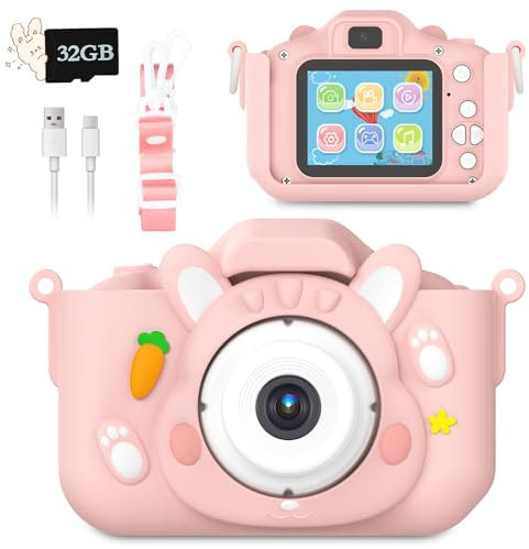 Cámara para niños, Camara Fotos Infantil HD 1080P, cámara Digital para niños con Tarjeta SD de 32GB