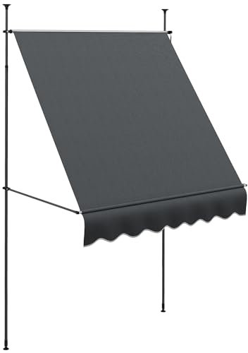 Outsunny 2 x 1.2m Free Standing Retractable Awning, Non-Screw Patio Sun Shade Shelter with Support Pole Stand and UV Resistant Fabric, for Window, Door, Porch, Deck, Dark Grey