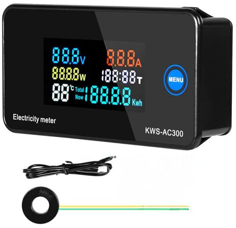 Jadeshay Voltmètre Ampèremètre Numérique, Ampèremètre Numérique Voltmètre 6en1 Intelligent Compteur Electrique avec Open CT AC 50-300V 0-100A