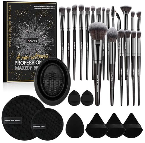 Pinselset Makeup, MAANGE 30 Stück Make up Pinsel Set für Foundation Puder Concealers Rouge und Lidschatten, Schwarz Schminkpinsel Set, Enthält 5 Produkte
