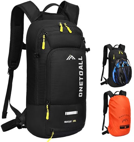 LOCAL LION ONETOALL Fahrradrucksack Klein 10L mit Regenschutz und Helmnetz, Skirucksack für Damen und Herren, Kleiner Wanderrucksack Wasserdicht zum Skifahren Radfahrren Wandern Tagestour