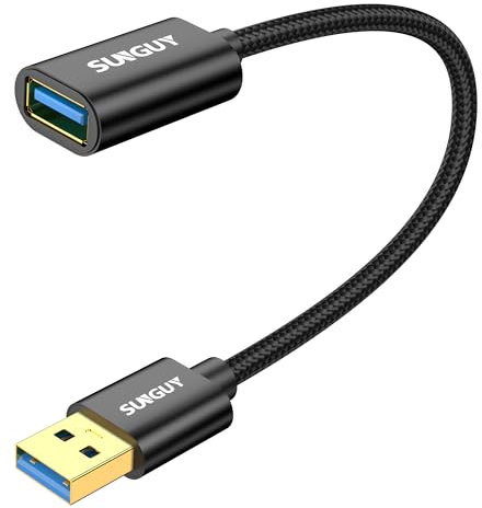 SUNGUY USB 3.0 Verlängerung Kabel, 0.3m Verlängerungskabel 5Gbps USB A Stecker auf A Buchse Verlängerung Nylon Stoffmantel für Kartenlesegerät,Tastatur, Drucker, Scanner, Kamera-Schwarz