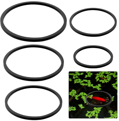 CREATCABIN 5 Stück Aquarium Pflanzenringe Fischfutterringe Set Schaumstoff Schwimmende Pflanzenkorral Runde Fischfutterringe Fischtank Pflanzenring Für Bettas Goldfische Aquarium Zubehör Schwarz