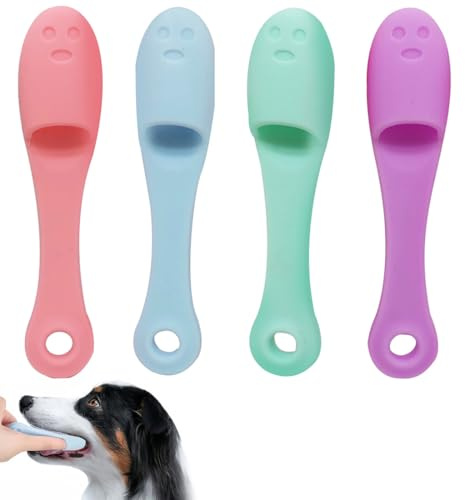 SGERUFZ Cepillo dientes perro, 4 piezas, cepillo de dientes para perros dedal, cepillo de dientes para perros pequeños, cuidado dental y fácil limpieza de perro y gato