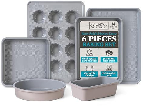 Country Kitchen Backformen-Set – 6-teiliges antihaftbeschichtetes robustes Backset – ungiftiges Backformen-Set für müheloses Kochen und einfache Reinigung, Taupe
