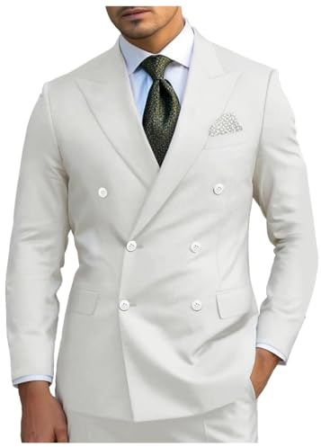Ensemble blazer 2 pièces à double boutonnage pour homme, coupe ajustée, revers à revers, costume de smoking de mariage, blanc, L