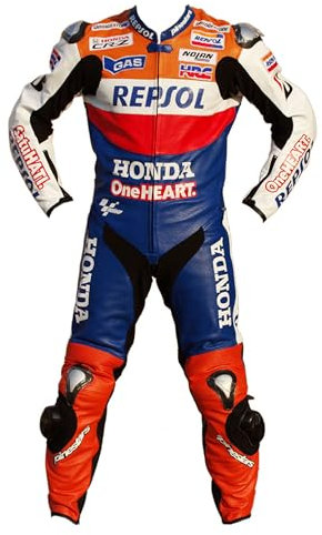 Tuta da moto in pelle monopezzo per pista, protezione in TPU (blu, arancione, rosso, L)