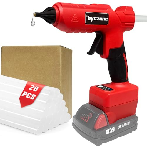 Pistola de pegamento inalámbrica con 20 barras de pegamento (11 x 200 mm), compatible con batería Milwaukee de 18 V, pistola de pegamento caliente para manualidades, bricolaje, arte, reparaciones del
