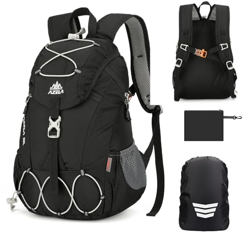 GES Sac à dos de randonnée 20L pour hommes et femmes – Sac à dos de jour léger et résistant à l'eau avec housse de pluie – Sac à dos durable pour voyage, camping, trekking, cyclisme, randonnée, école